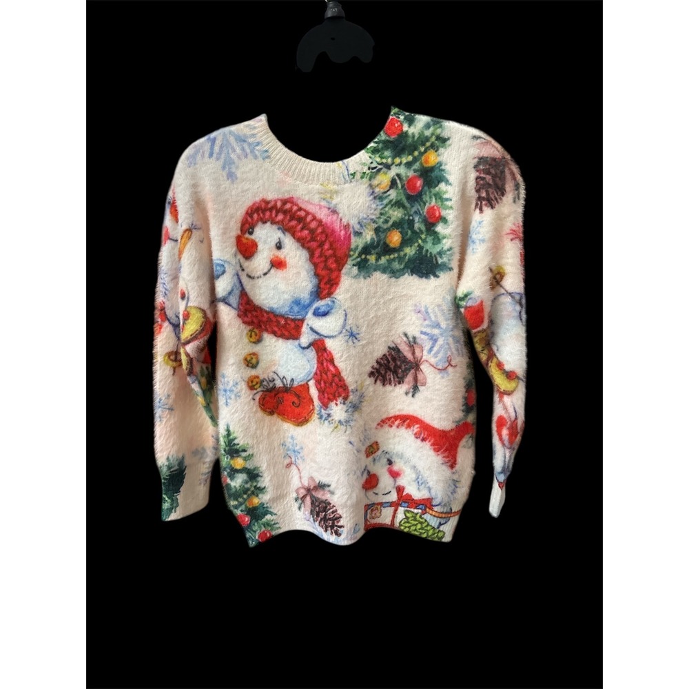 Christmas Holiday Sweater Snowman‎ Tree Festive Fuzzy Party Outfit